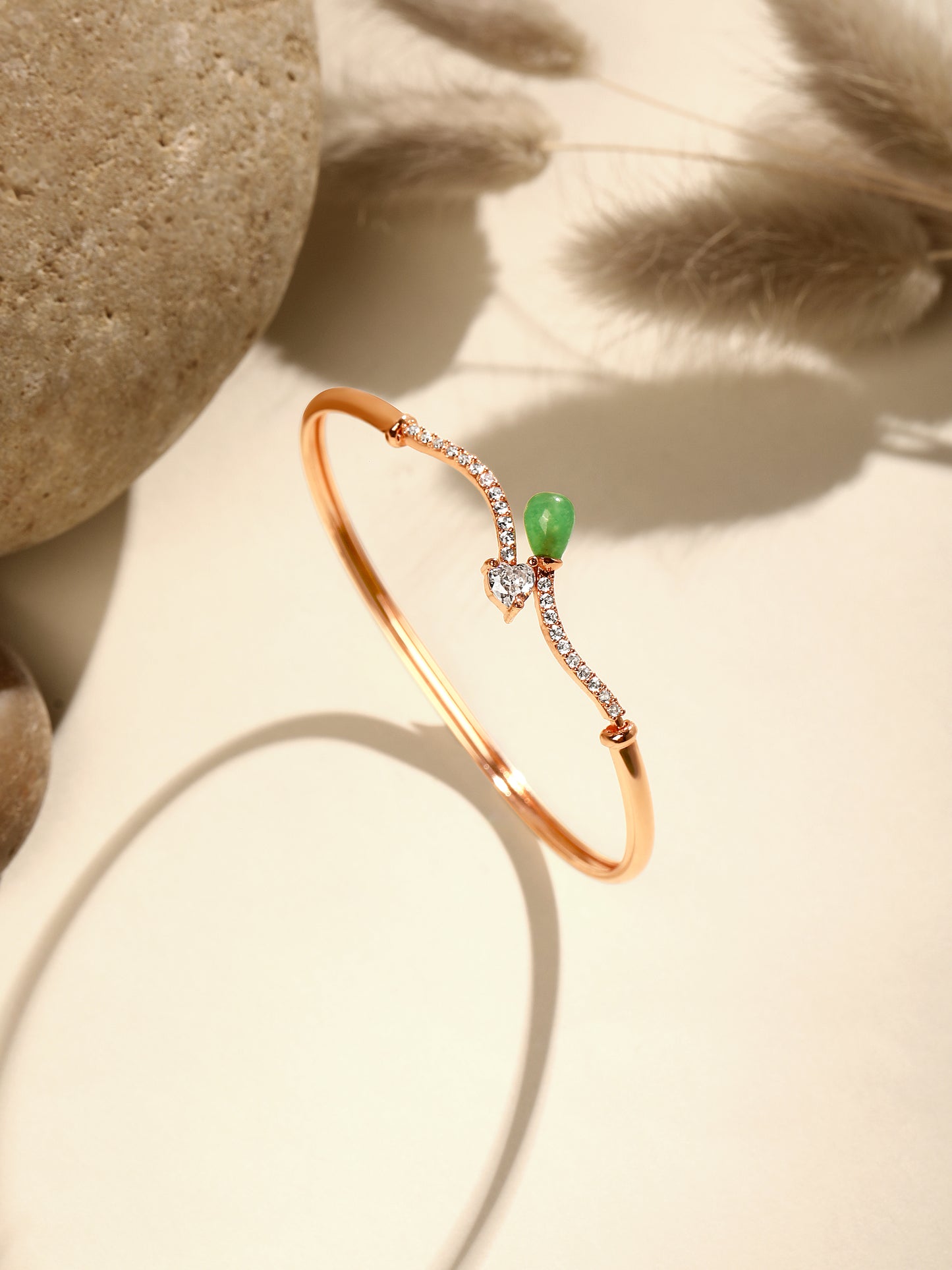 Rose Gold-Plated Cubic Zirconia Studded Kada Bracelet