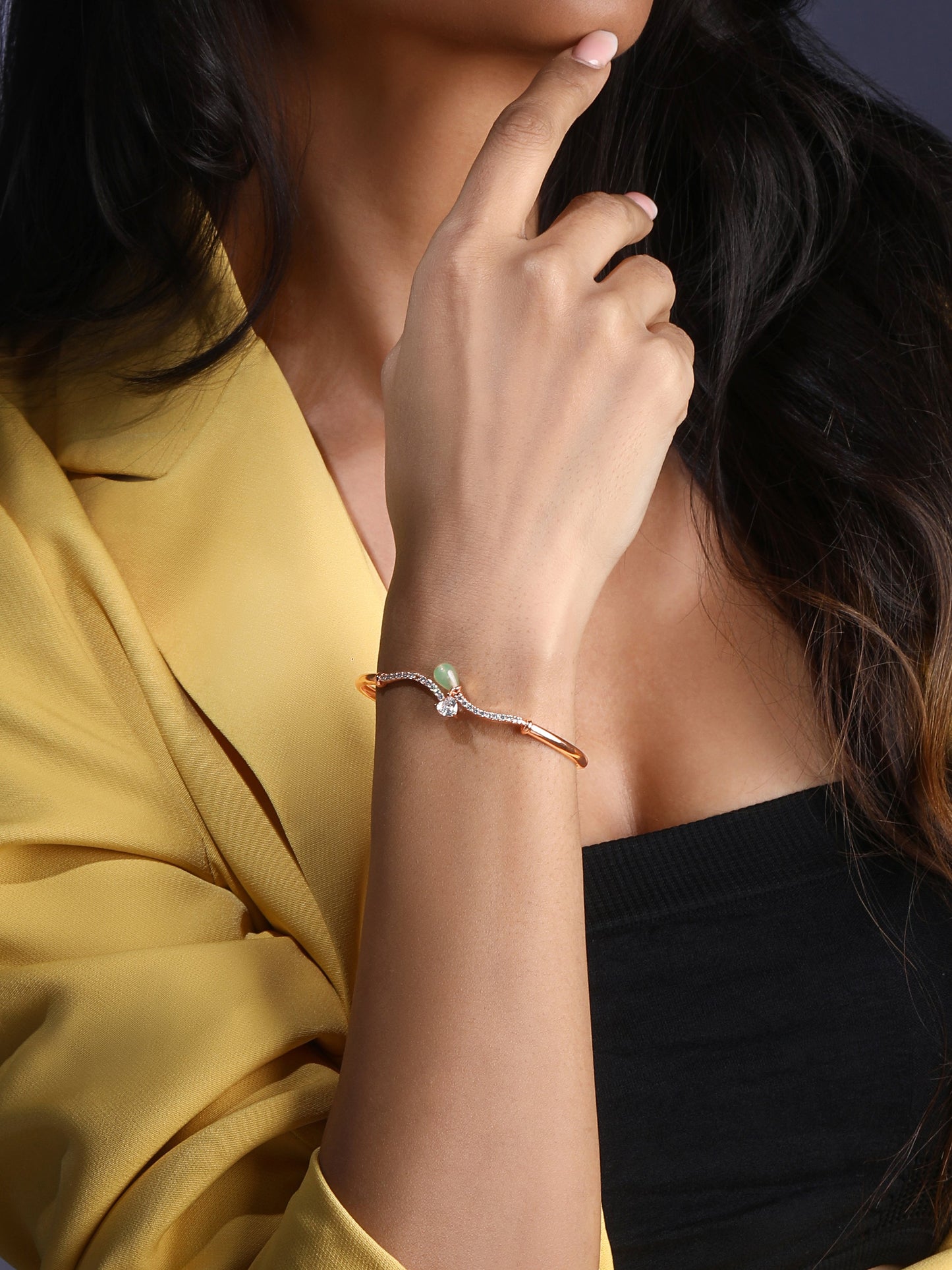 Rose Gold-Plated Cubic Zirconia Studded Kada Bracelet