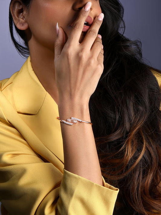 Rose Gold-Plated Cubic Zirconia Studded Kada Bracelet