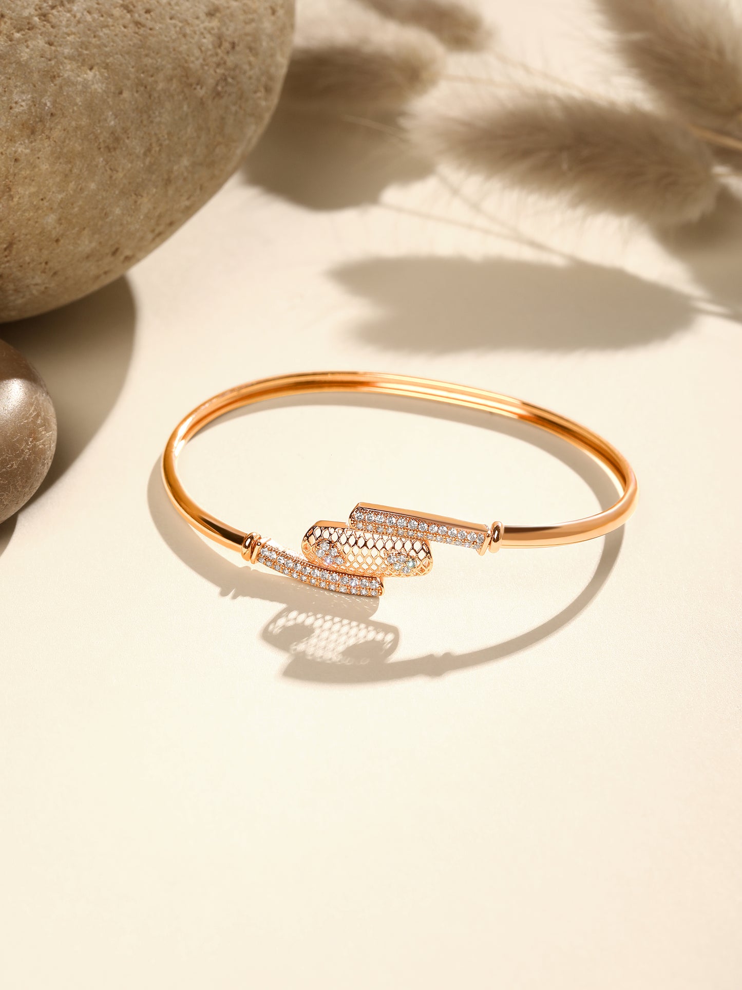 Rose Gold-Plated Cubic Zirconia Studded Kada Bracelet