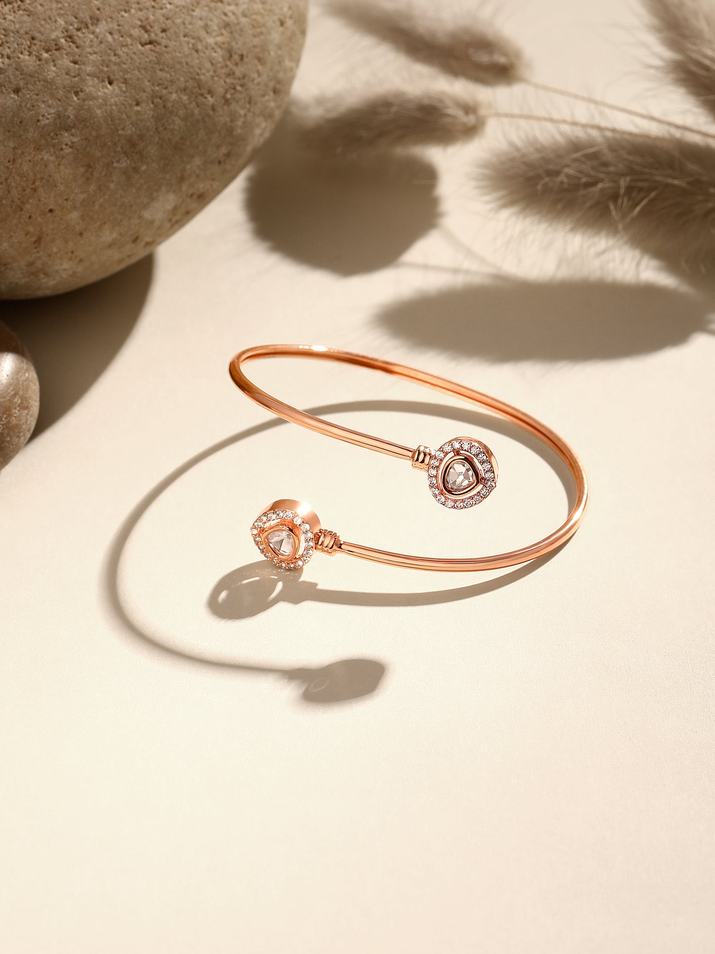 Rose Gold-Plated Cubic Zirconia Studded Kada Bracelet