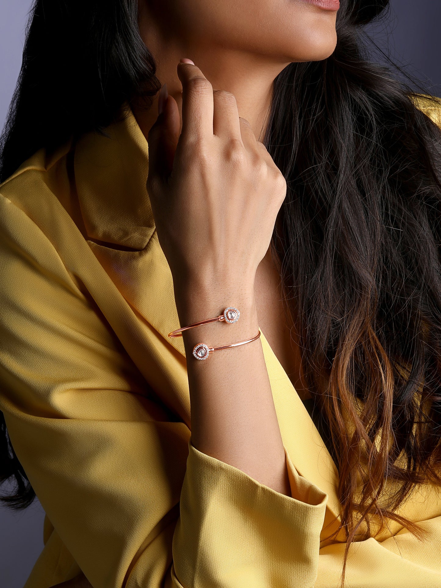 Rose Gold-Plated Cubic Zirconia Studded Kada Bracelet