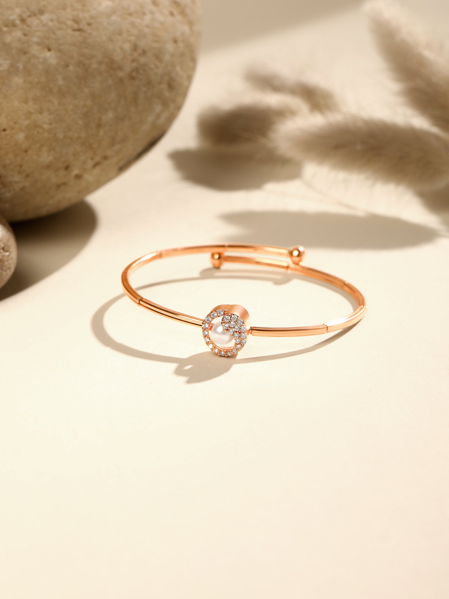 Rose Gold-Plated Cubic Zirconia Studded Kada Bracelet