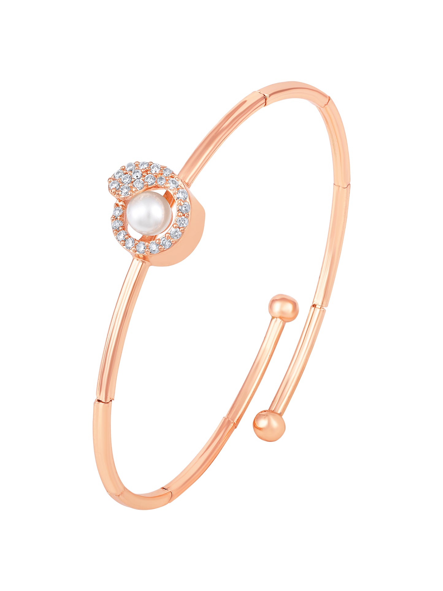 Rose Gold-Plated Cubic Zirconia Studded Kada Bracelet