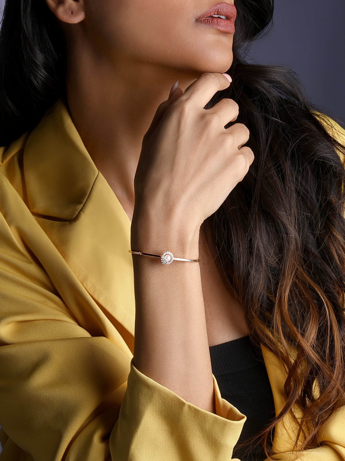 Rose Gold-Plated Cubic Zirconia Studded Kada Bracelet