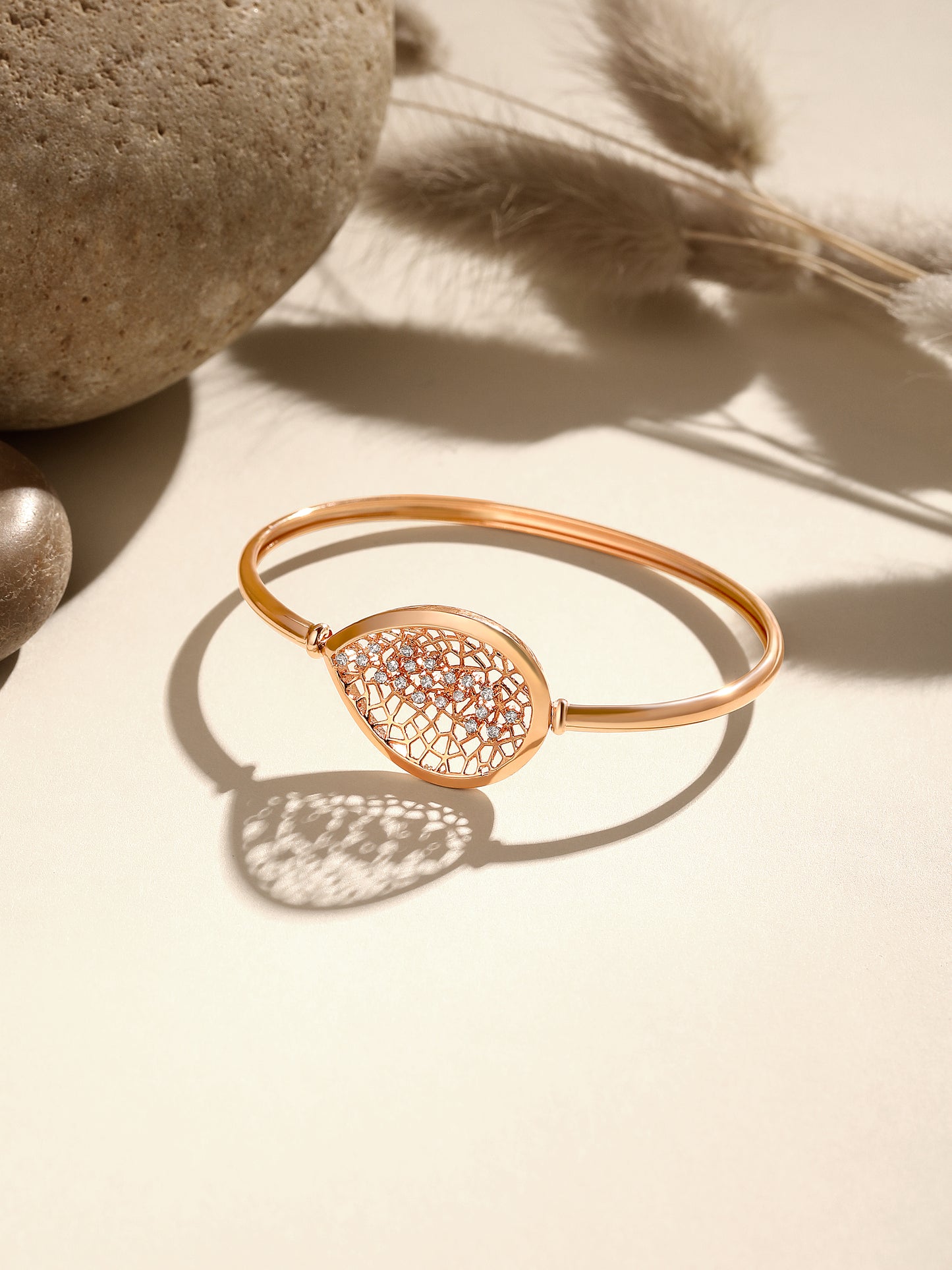 Rose Gold-Plated Cubic Zirconia Studded Kada Bracelet