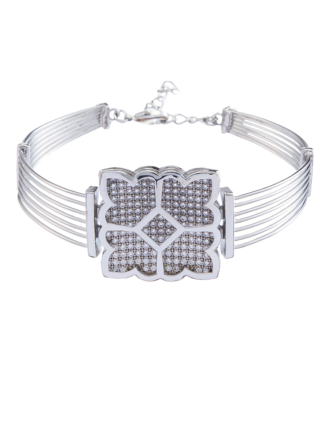 Rhodium-Plated Cubic Zirconia Studded Link Bracelet