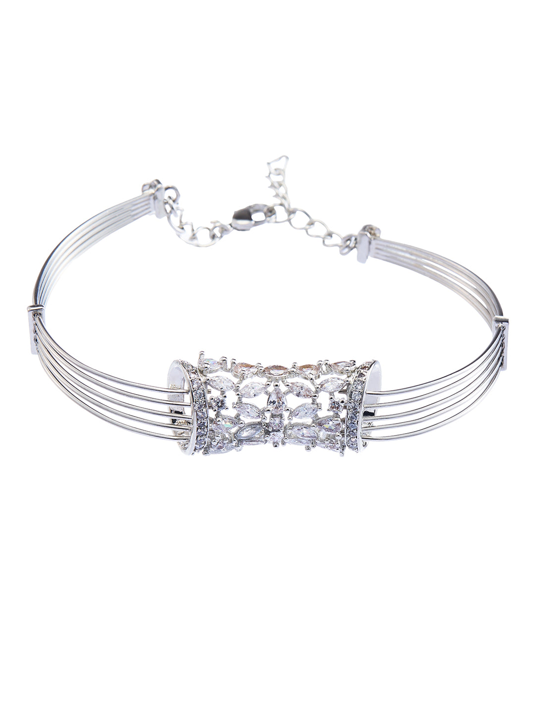Rhodium-Plated American Diamond Studded Link Bracelet