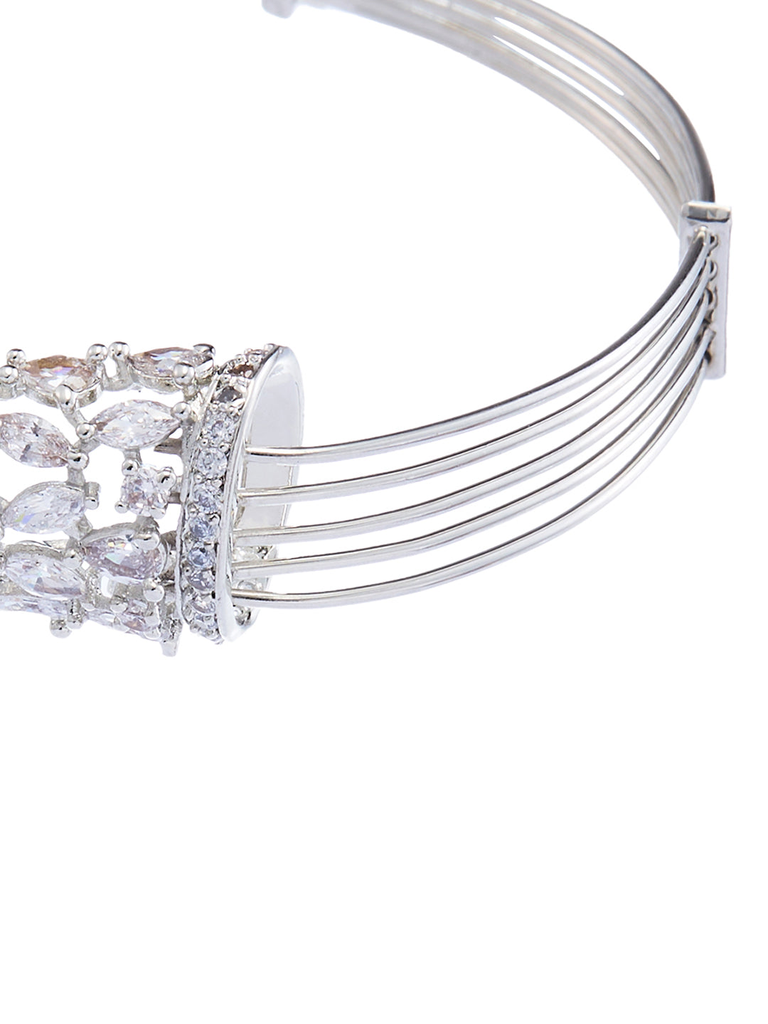 Rhodium-Plated American Diamond Studded Link Bracelet