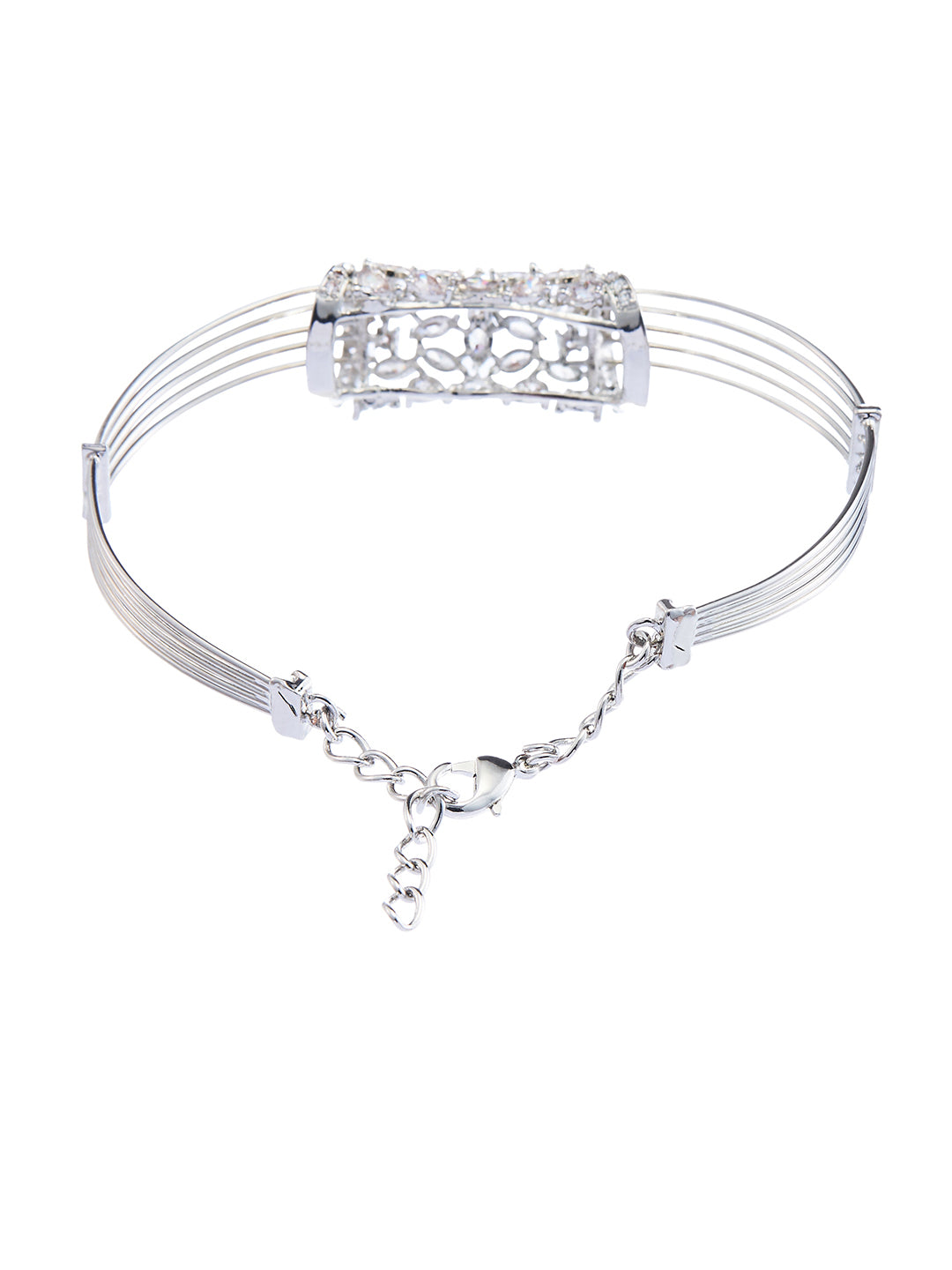 Rhodium-Plated American Diamond Studded Link Bracelet