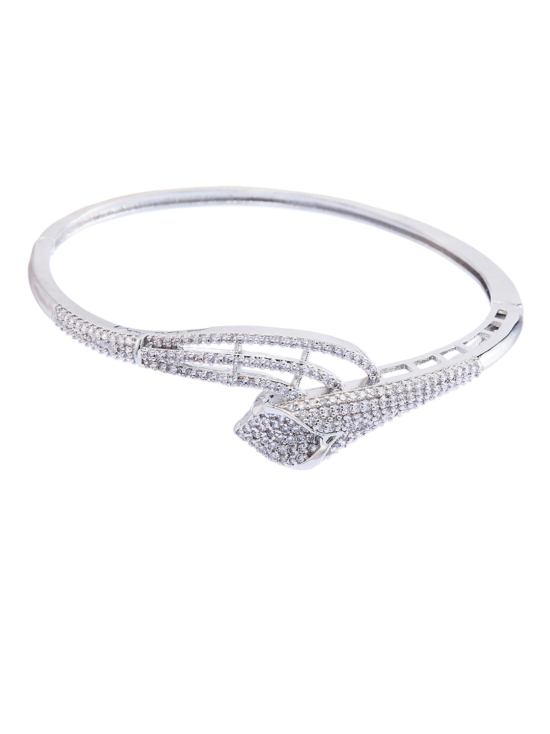 Rhodium-Plated Cubic Zirconia Studded Kada Bracelet