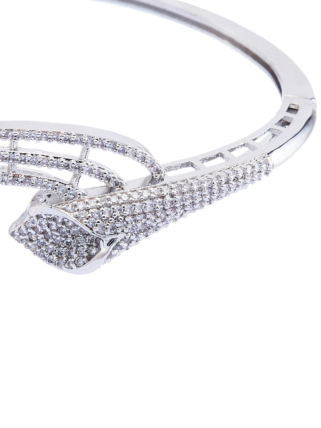 Rhodium-Plated Cubic Zirconia Studded Kada Bracelet