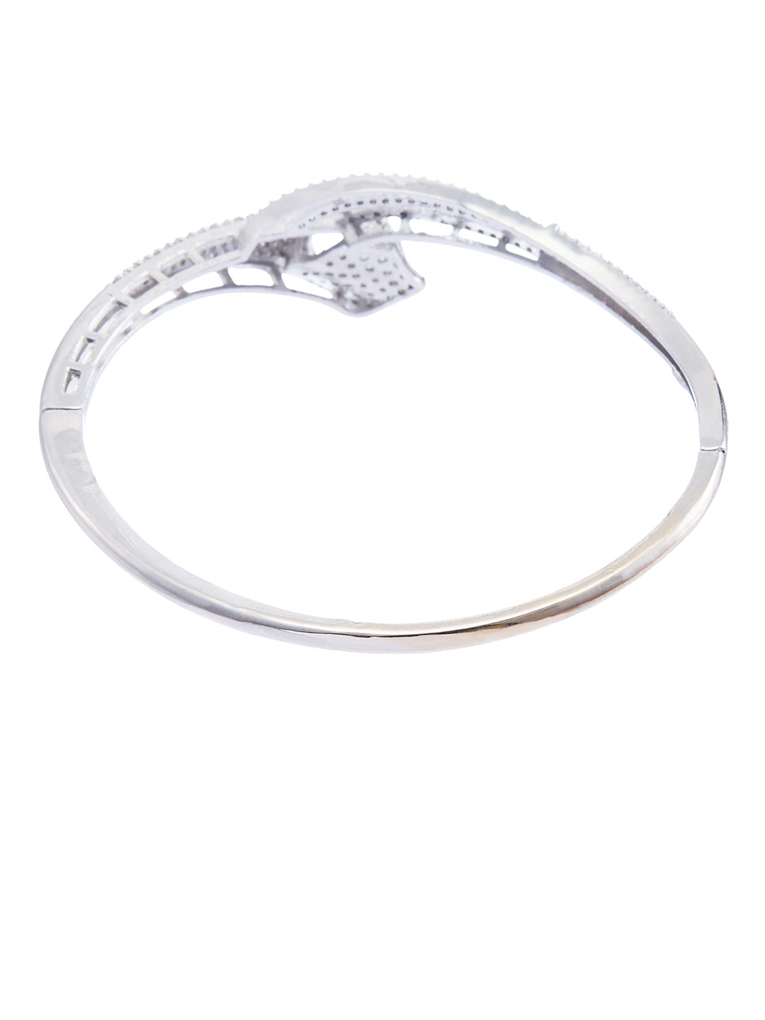 Rhodium-Plated Cubic Zirconia Studded Kada Bracelet