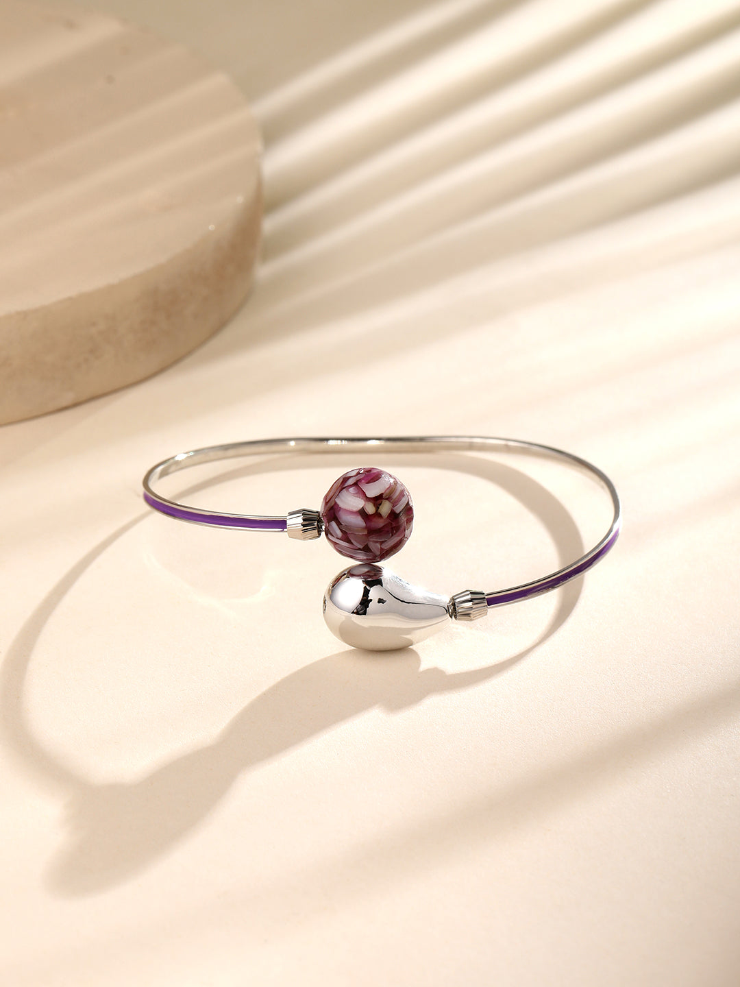 Purple Meenakari adjustable kada for women with rhodium finish – elegant open bracelet for festive and daily wear