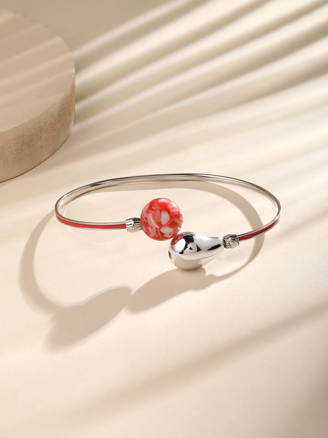 Red Meenakari adjustable kada for women with rhodium plating – stylish open bracelet for festive and casual wear