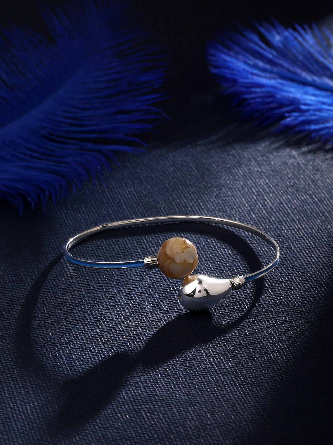 Rohodium Plated Comtemporary Meenakari Adjustable Kada