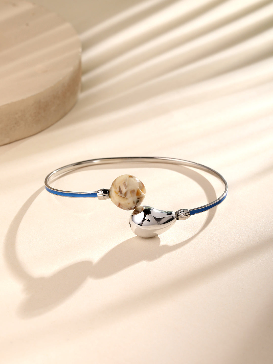 Rohodium Plated Comtemporary Meenakari Adjustable Kada