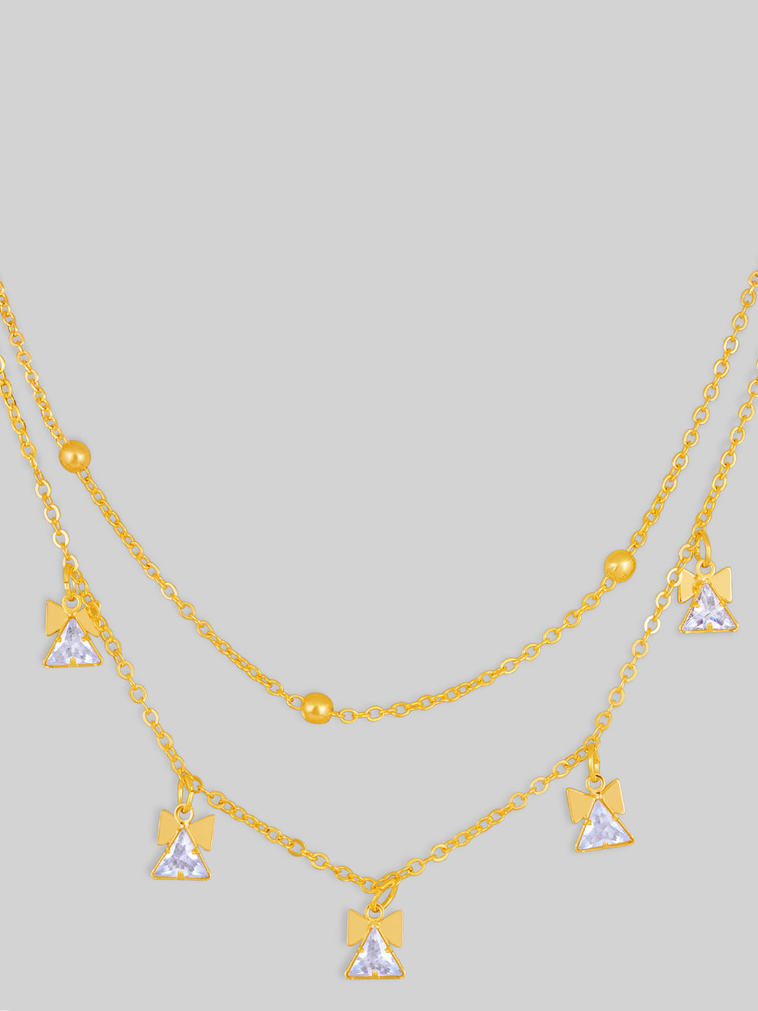 Gold Plated Brass Chain With Cubic Zirconia And Lobster Claw Clasp.