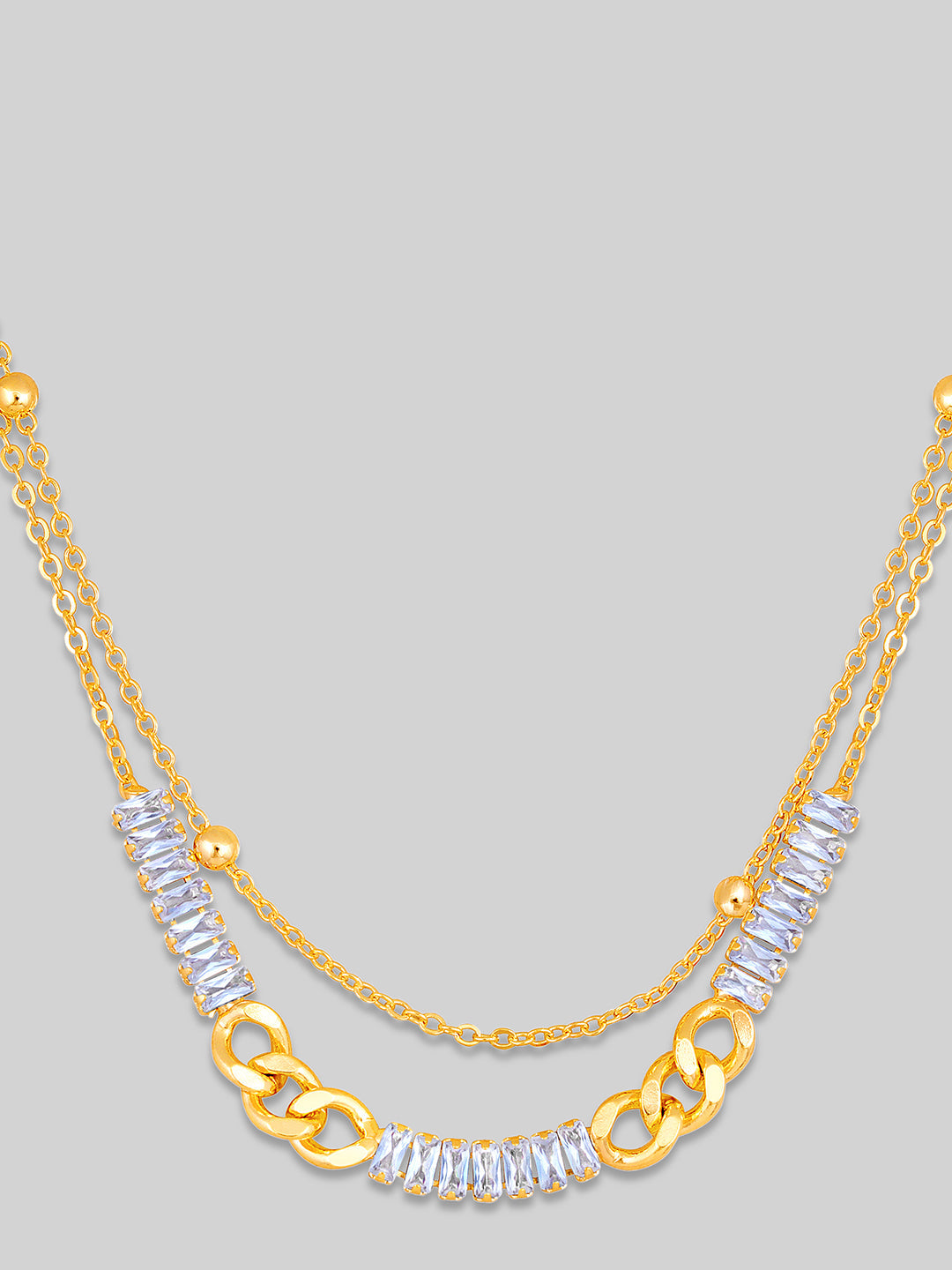 Gold Plated Brass Chain With Cubic Zirconia And Lobster Claw Clasp.