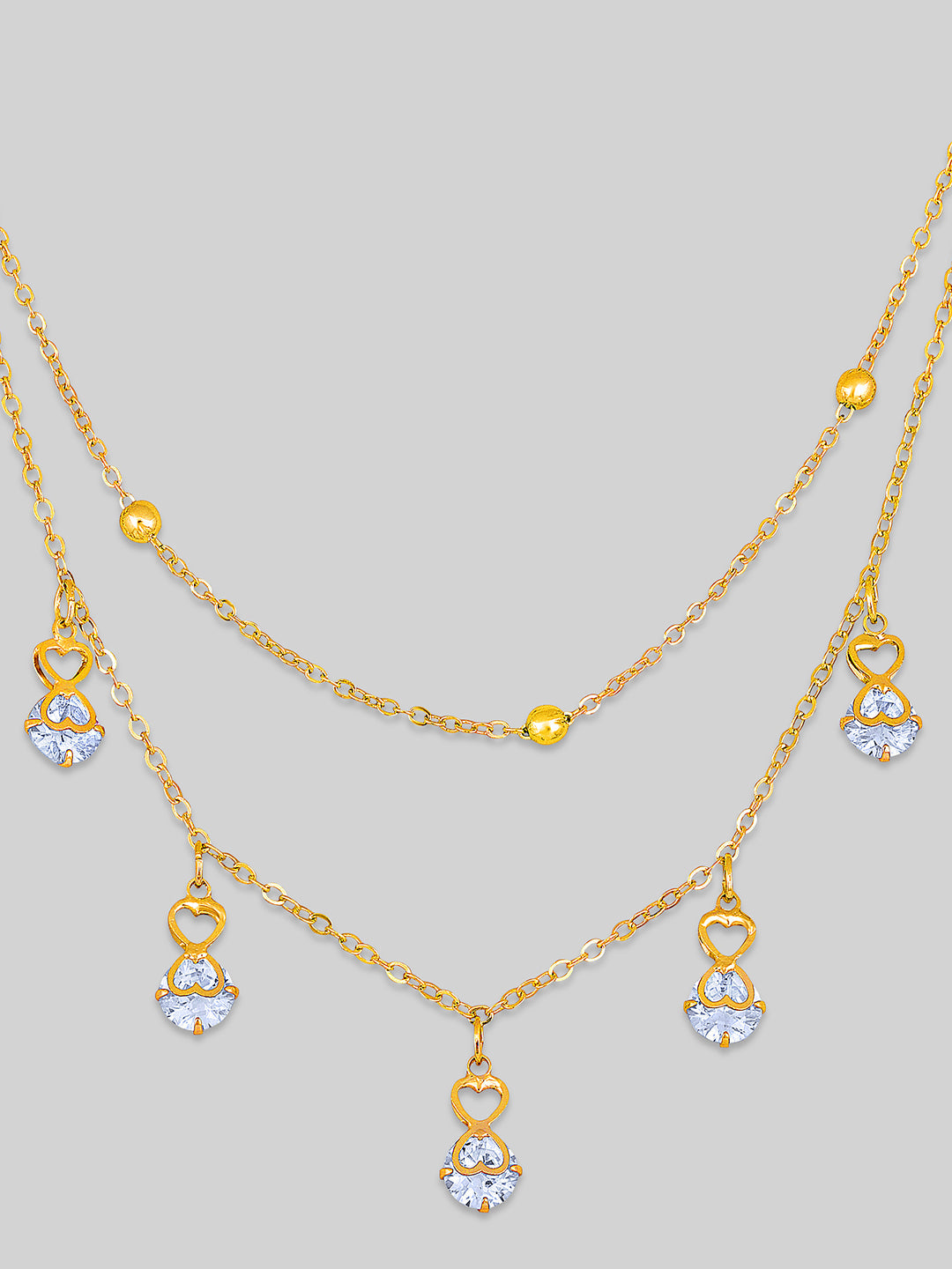 Gold Plated Brass Chain With Cubic Zirconia And Lobster Claw Clasp.