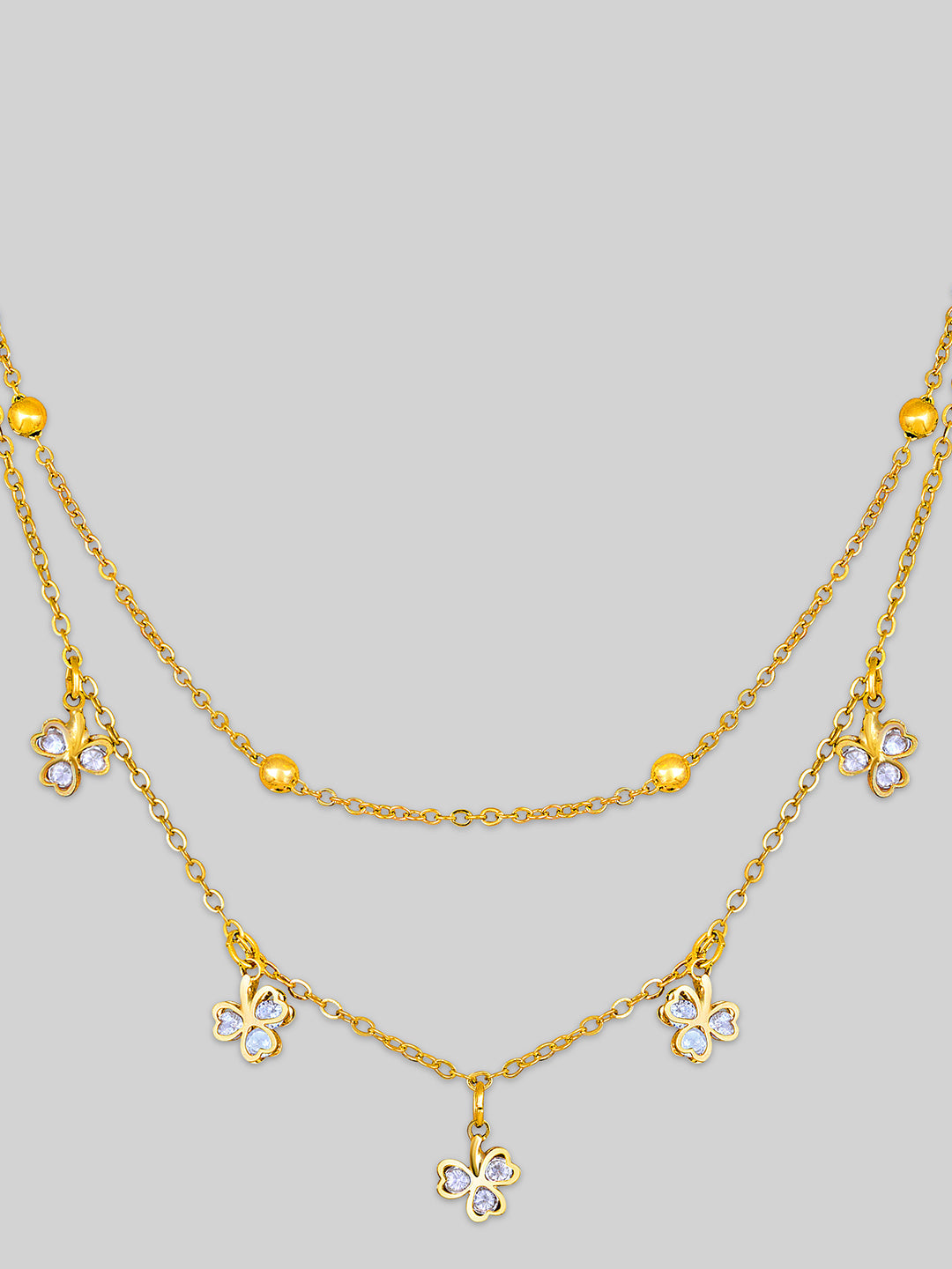 Gold Plated Brass Chain With Cubic Zirconia And Lobster Claw Clasp.