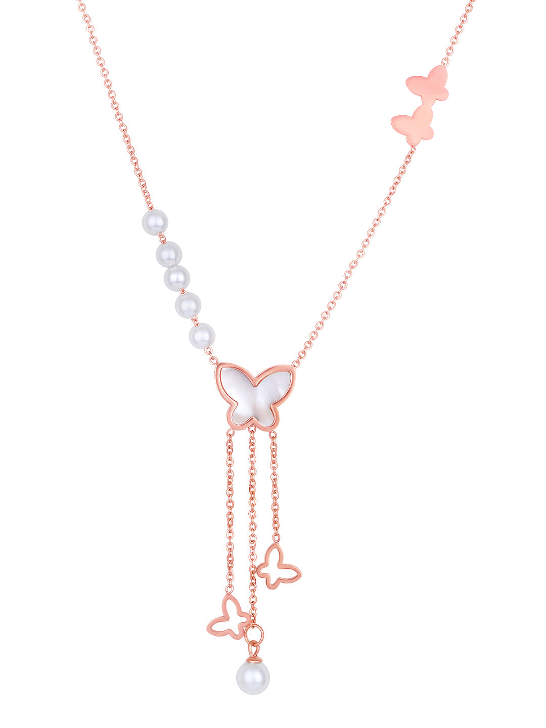 Rose Gold Pearl Chain With Lobster Claw Clasp.
