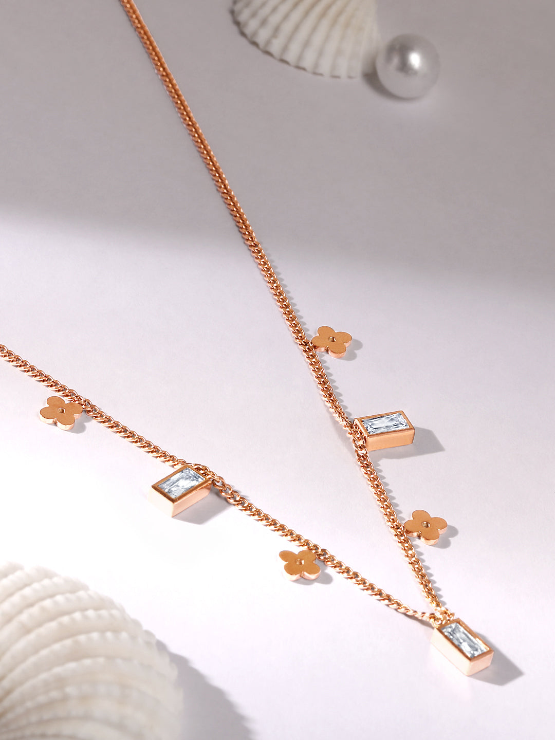 Rose Gold American Diamond Chain With Lobster Claw Clasp.