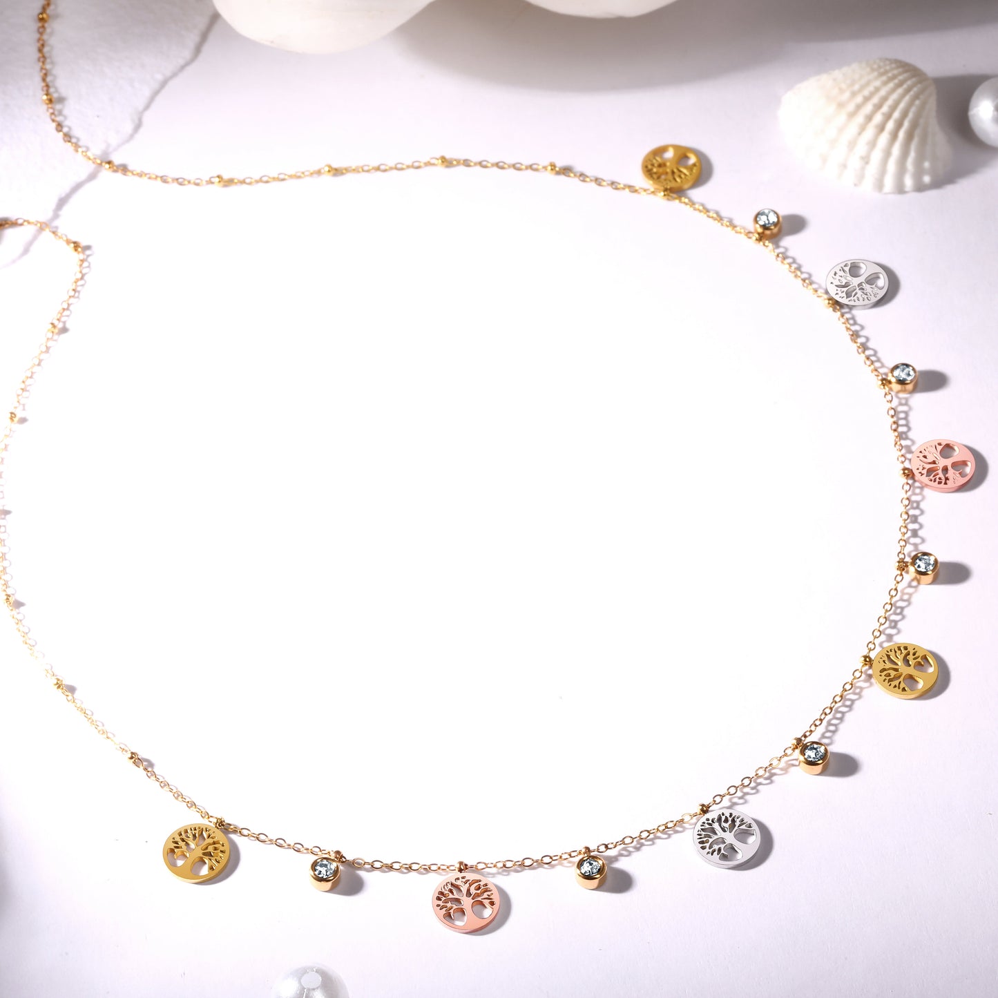 Gold Plated Brass Chain With American Diamond And Lobster Claw Clasp.