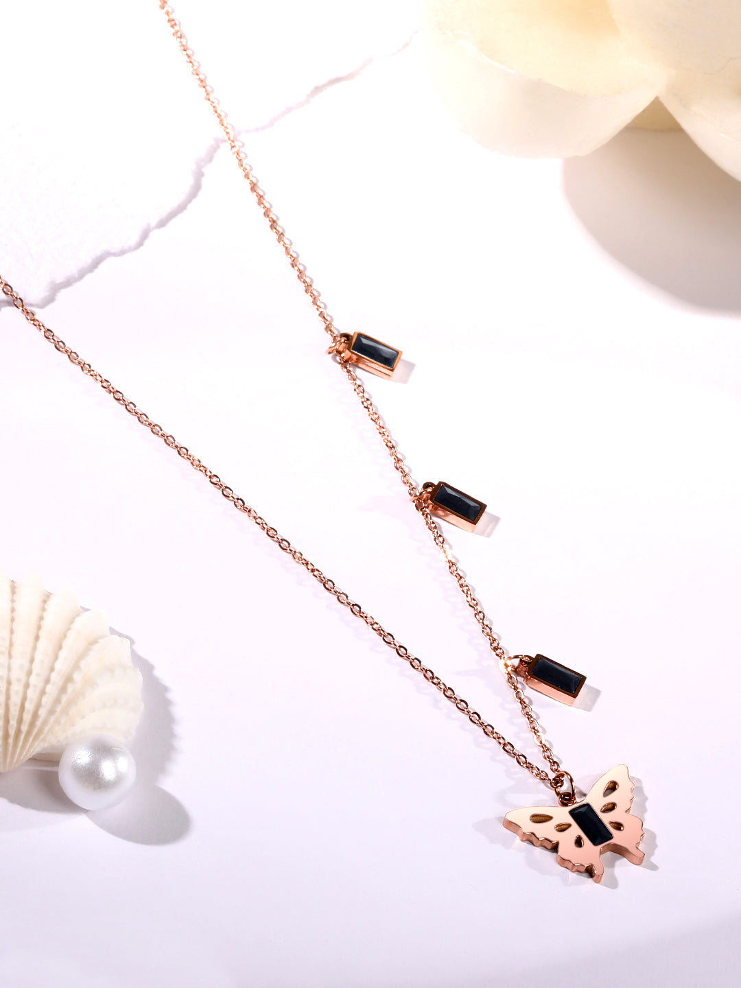 Rose Gold American Diamond Chain With Lobster Claw Clasp.