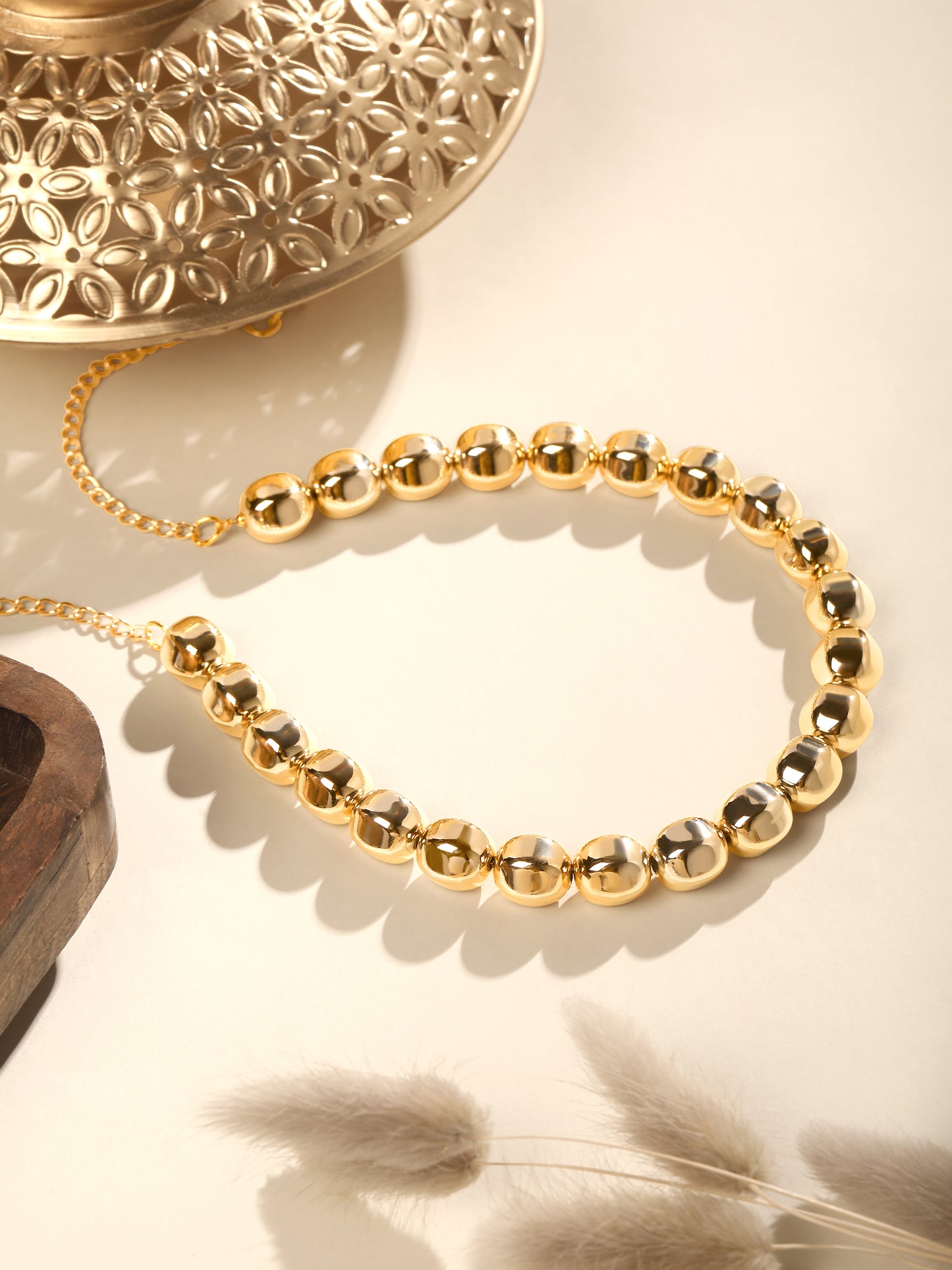 Rose Gold Plated Beaded Statement Choker Necklace Chain