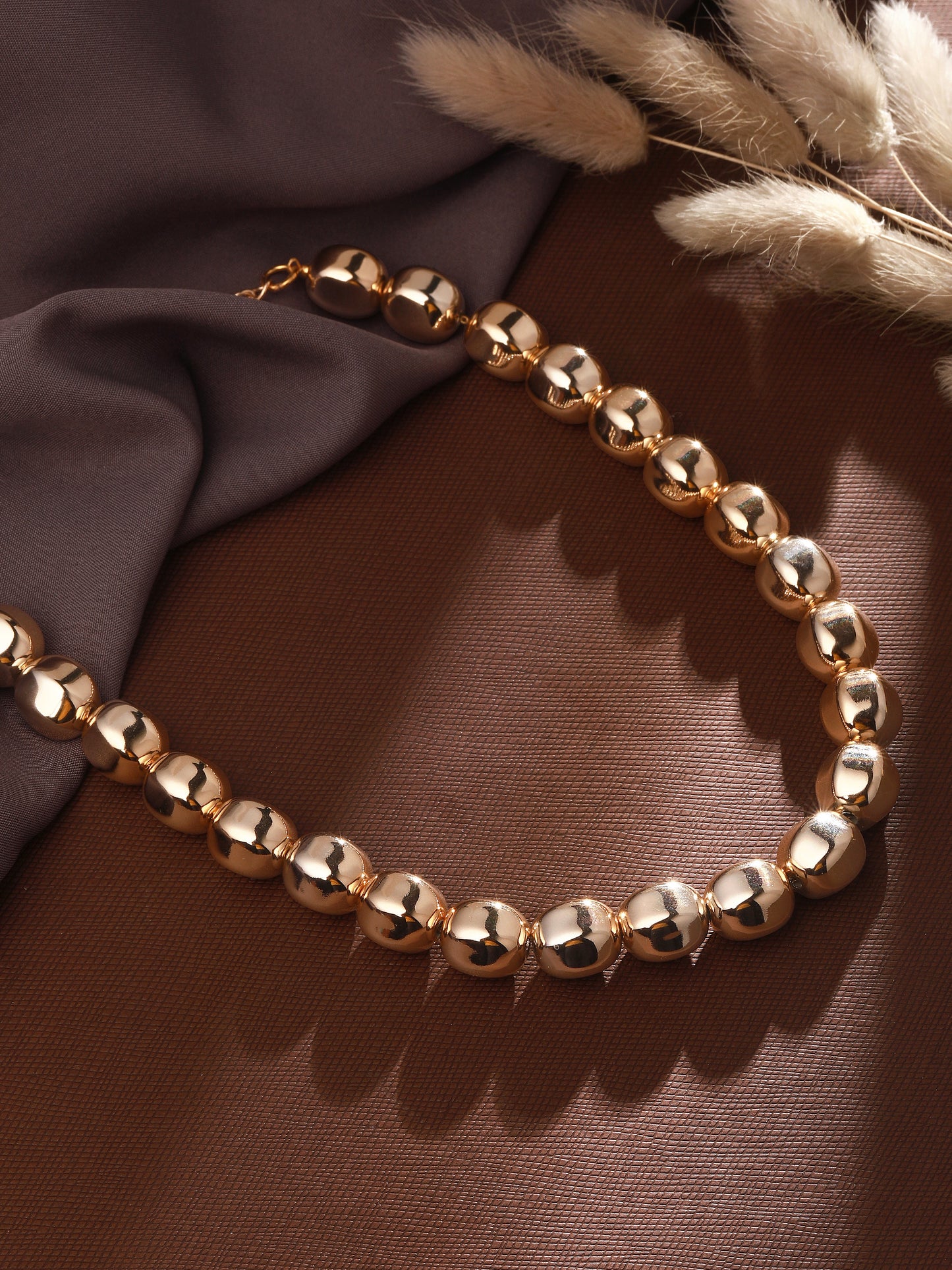Rose Gold Plated Beaded Statement Choker Necklace Chain