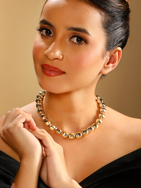 Rose Gold Plated Beaded Statement Choker Necklace Chain