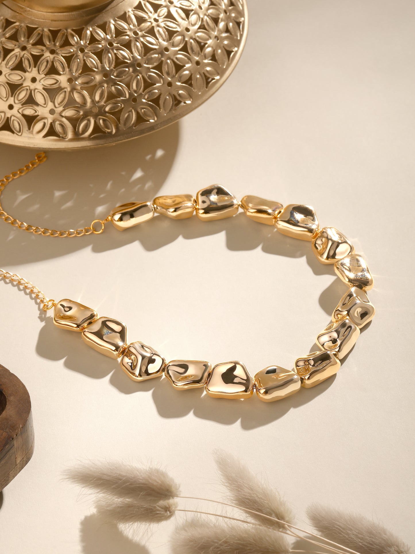 Rose Gold Plated Beaded Statement Choker Necklace Chain