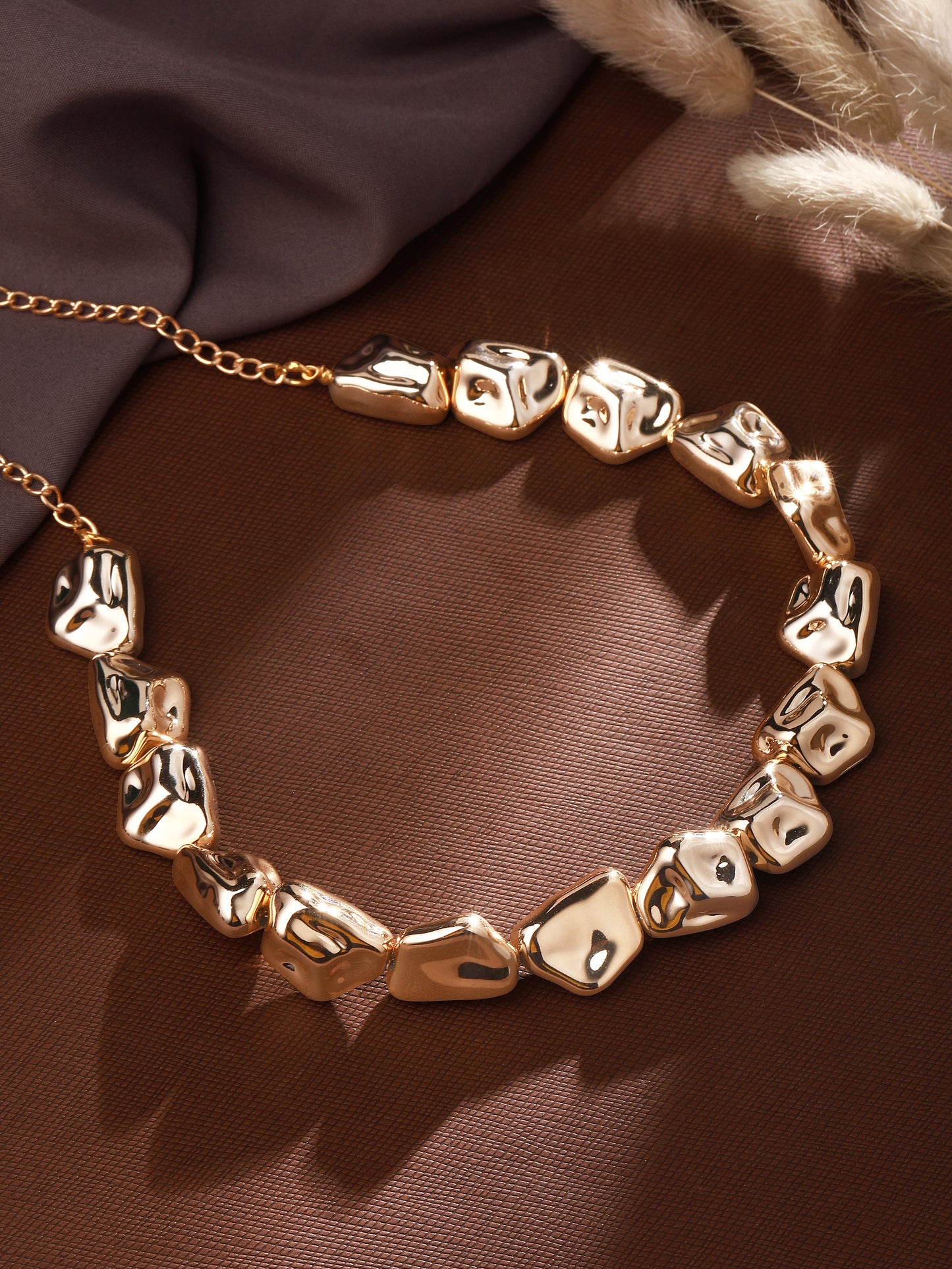 Rose Gold Plated Beaded Statement Choker Necklace Chain