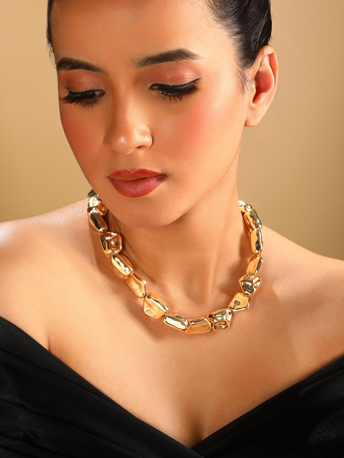 Rose Gold Plated Beaded Statement Choker Necklace Chain