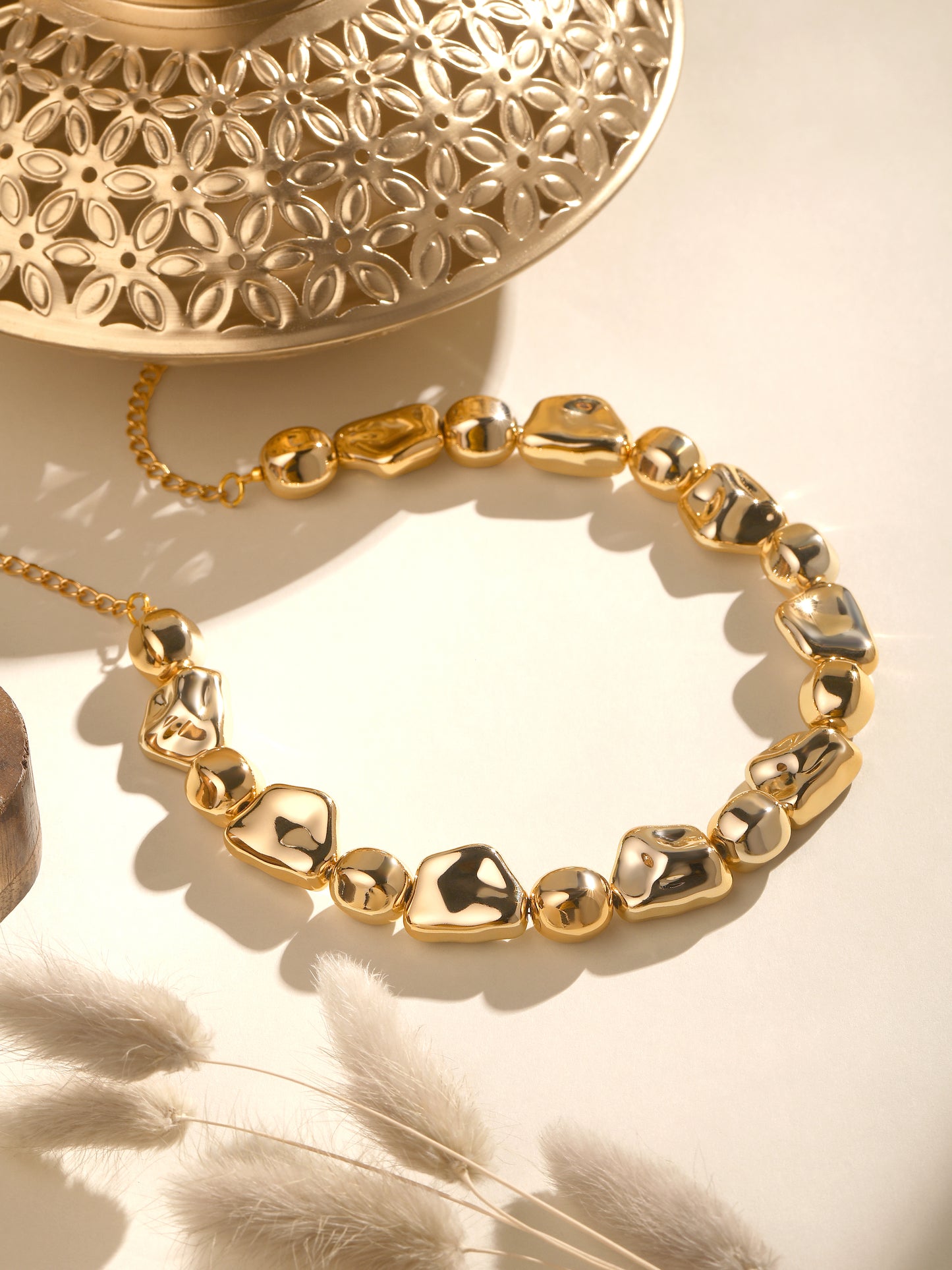 Rose Gold Plated Beaded Statement Choker Necklace Chain