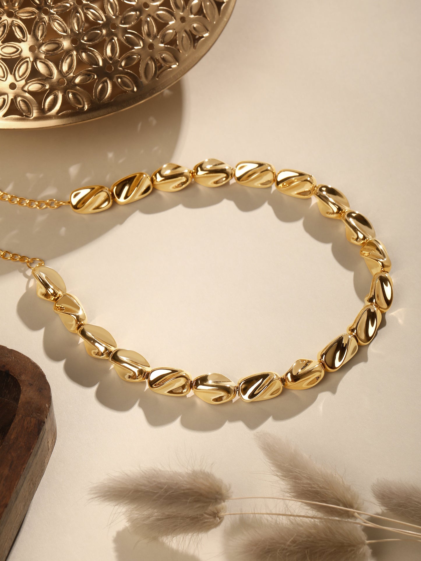 Rose Gold Plated Beaded Statement Choker Necklace Chain