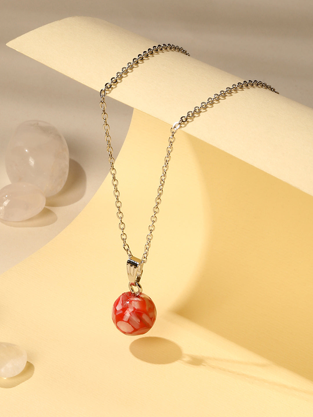 Contemporary Rhodium Plated Pearl Charm Pendant With Chain For Women