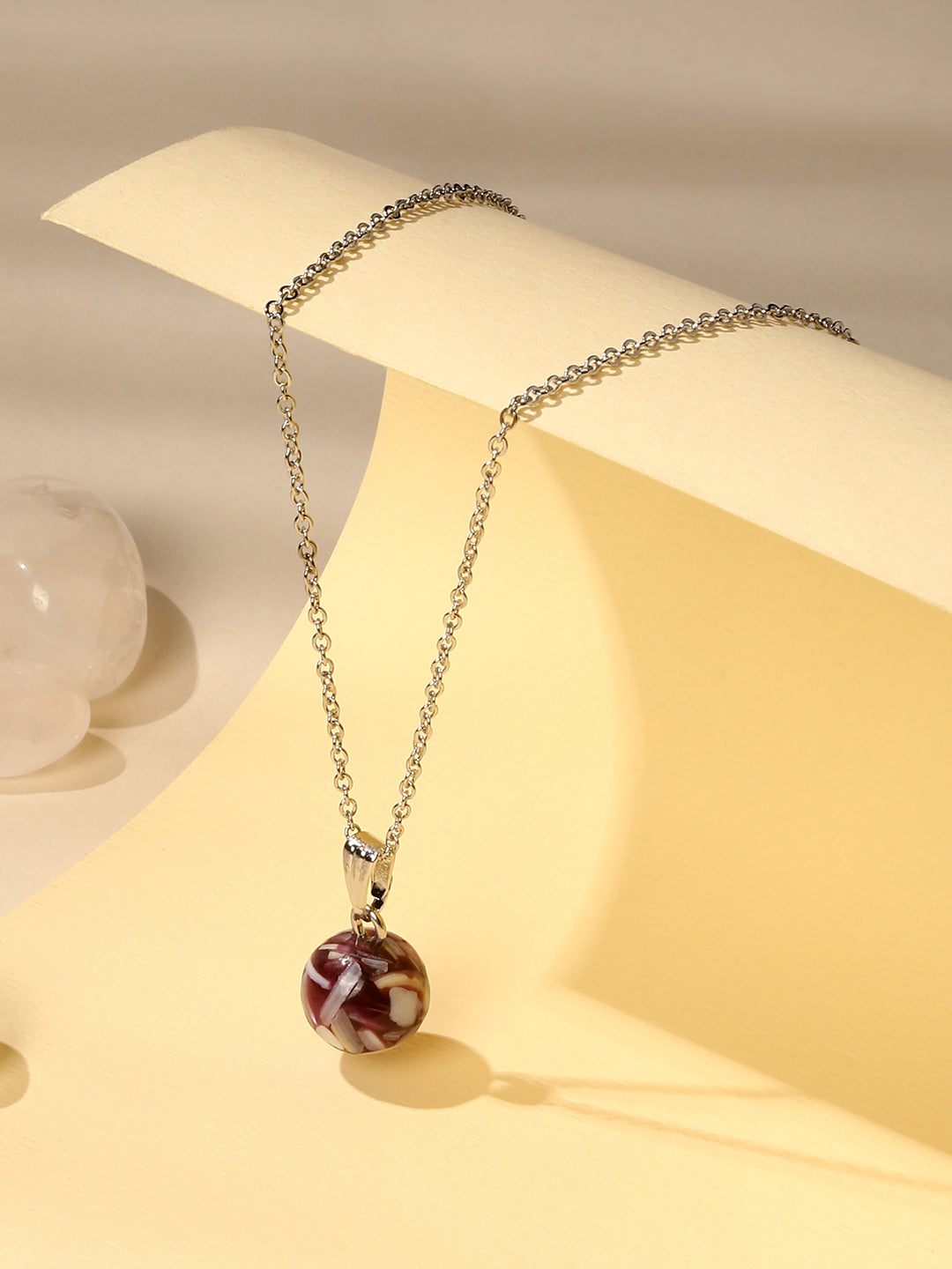 Contemporary Rhodium Plated Pearl Charm Pendant With Chain For Women