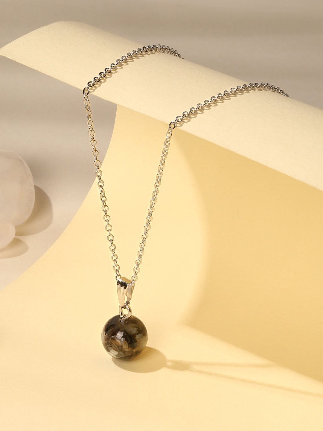 Contemporary Rhodium Plated Pearl Charm Pendant With Chain For Women