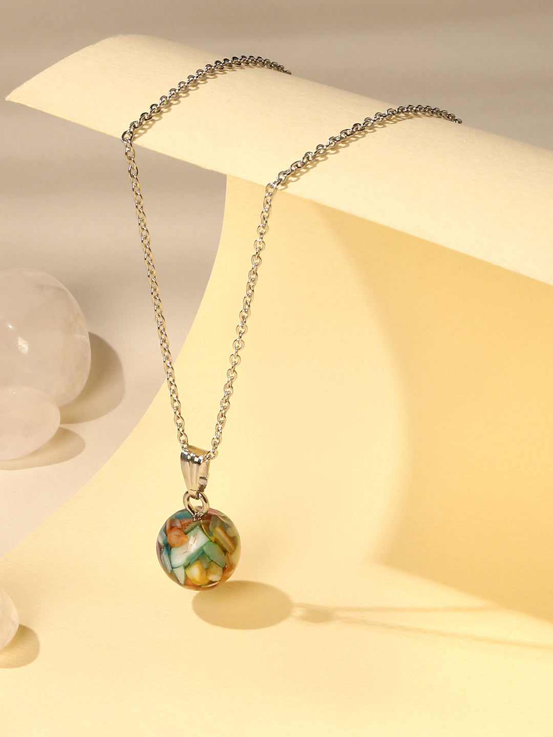 Contemporary Rhodium Plated Pearl Charm Pendant With Chain For Women