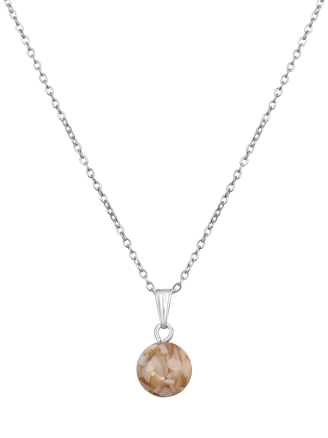 Contemporary Rhodium Plated Pearl Charm Pendant With Chain For Women