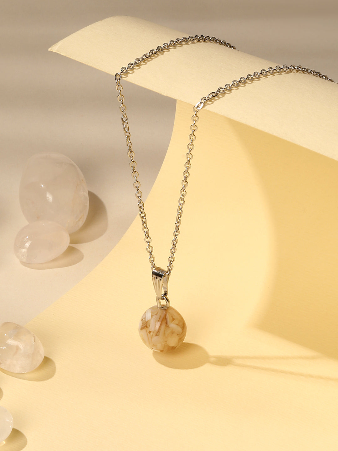 Contemporary Rhodium Plated Pearl Charm Pendant With Chain For Women