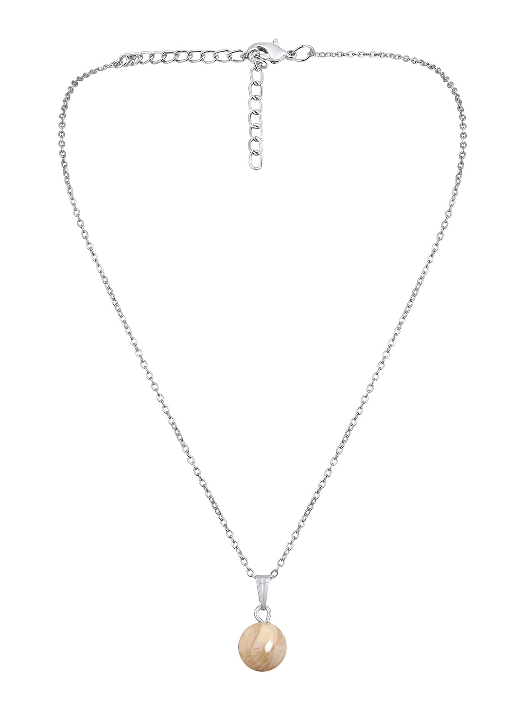 Contemporary Rhodium Plated Pearl Charm Pendant With Chain For Women
