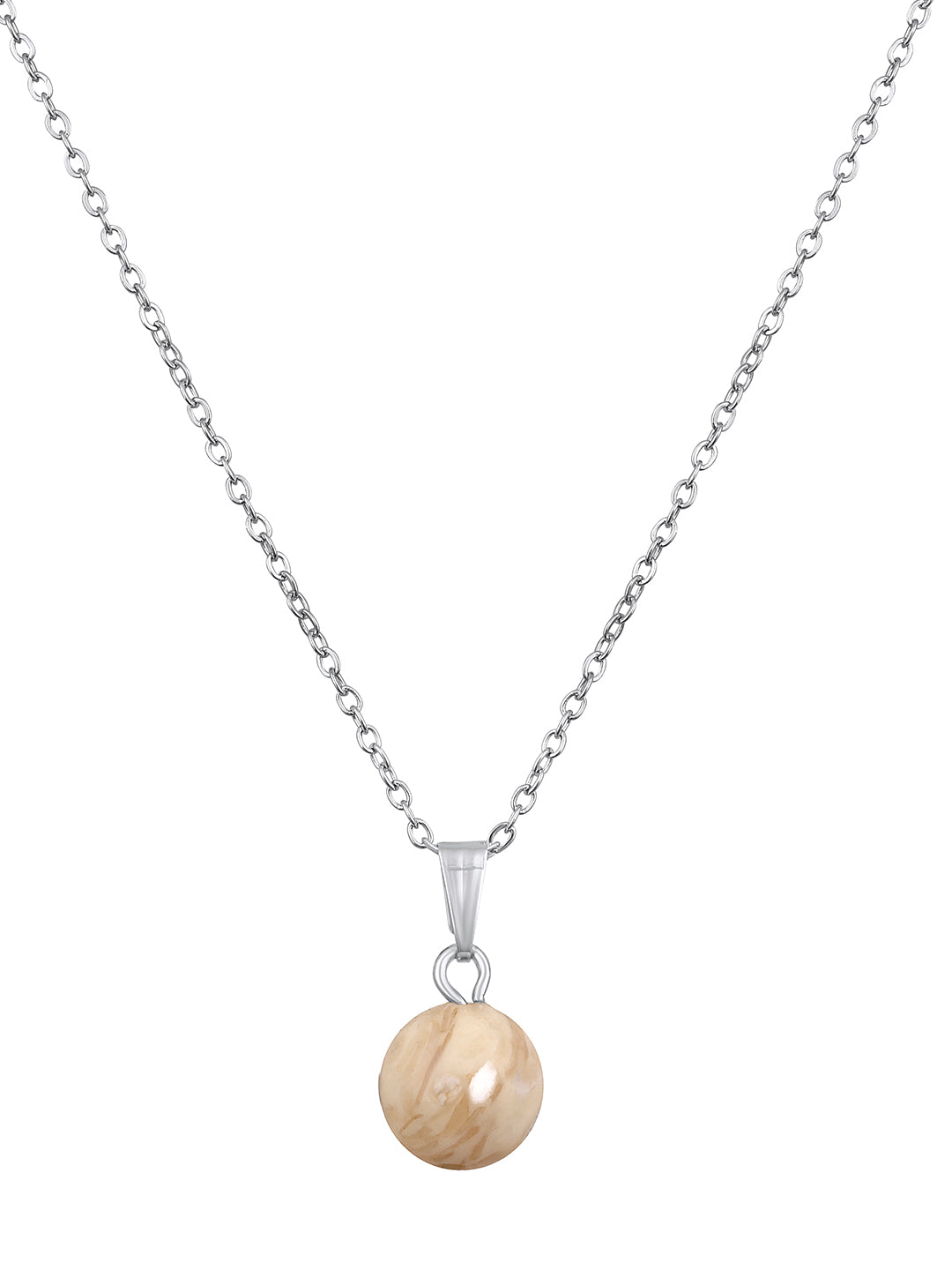 Contemporary Rhodium Plated Pearl Charm Pendant With Chain For Women