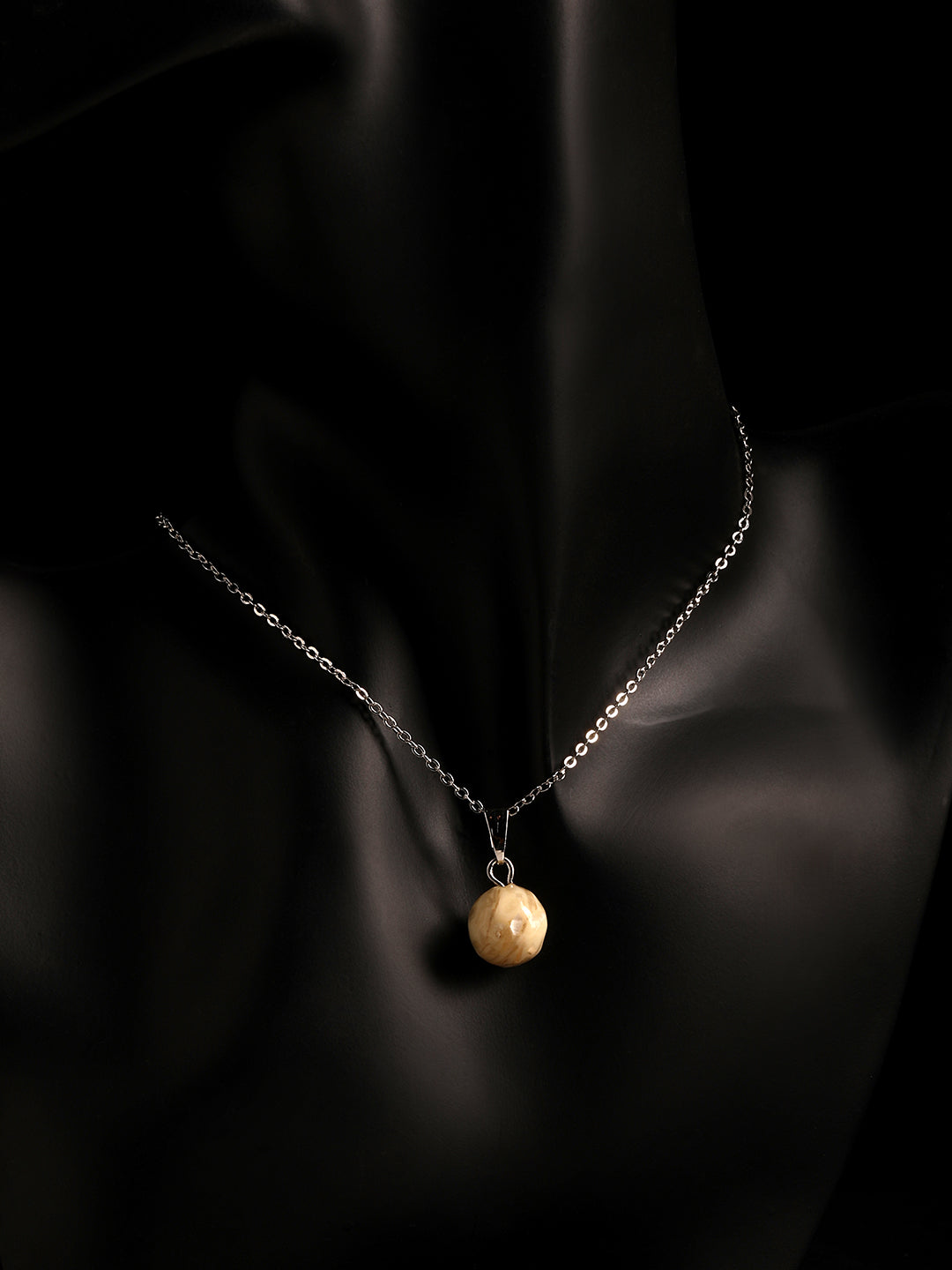 Contemporary Rhodium Plated Pearl Charm Pendant With Chain For Women