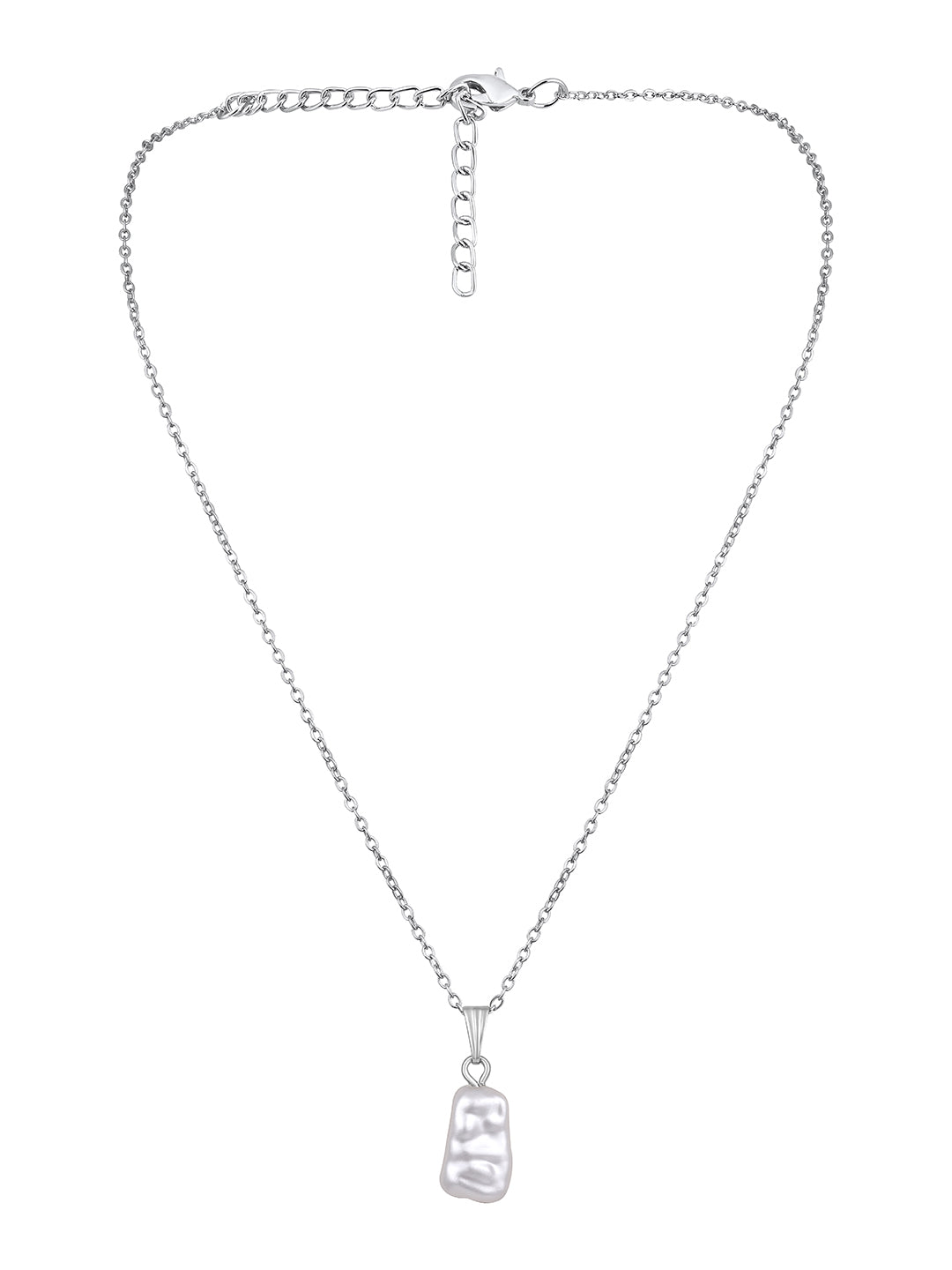Contemporary Rhodium Plated Pearl Charm Pendant With Chain For Women