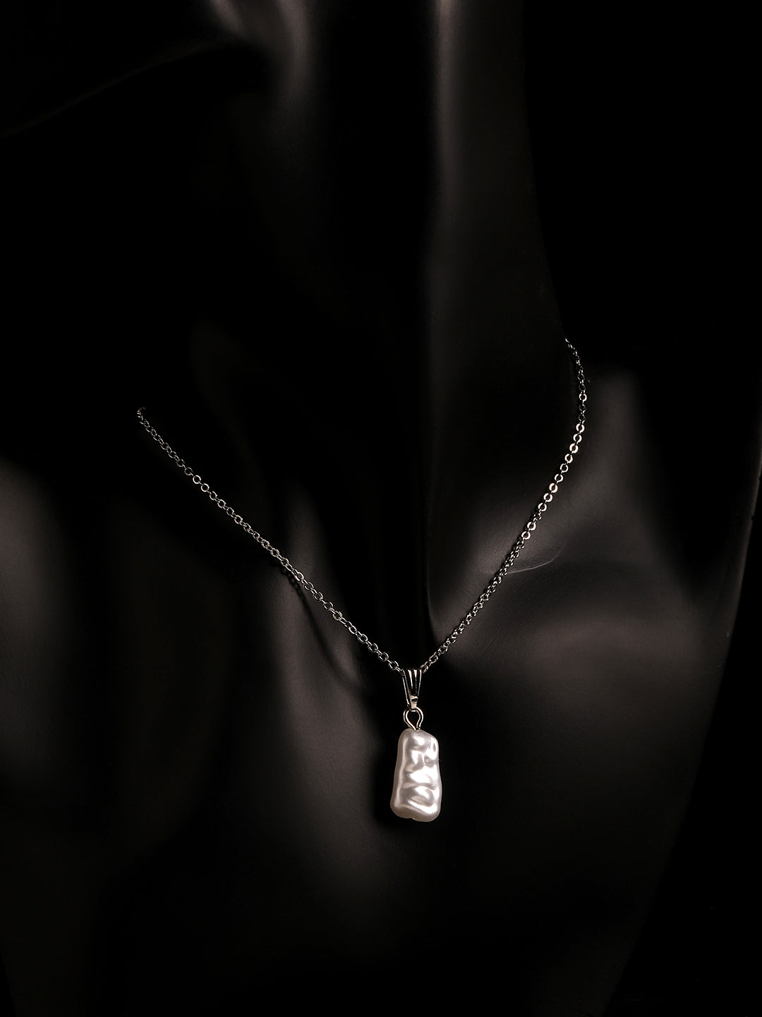 Contemporary Rhodium Plated Pearl Charm Pendant With Chain For Women