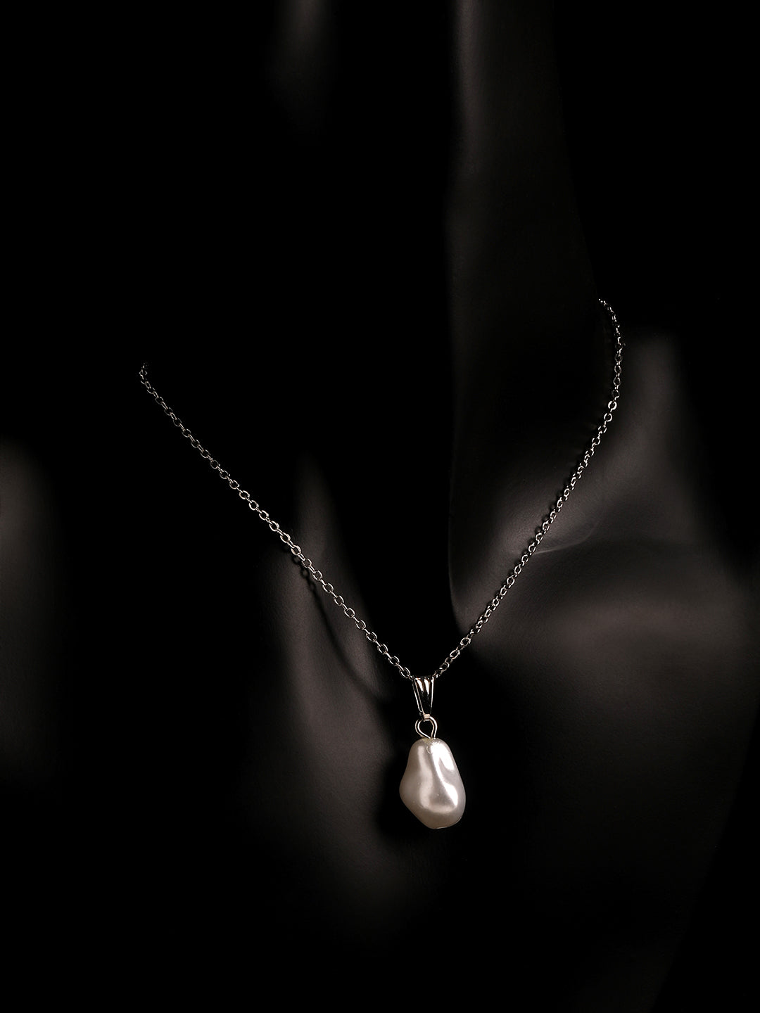 Contemporary Rhodium Plated Pearl Charm Pendant With Chain For Women