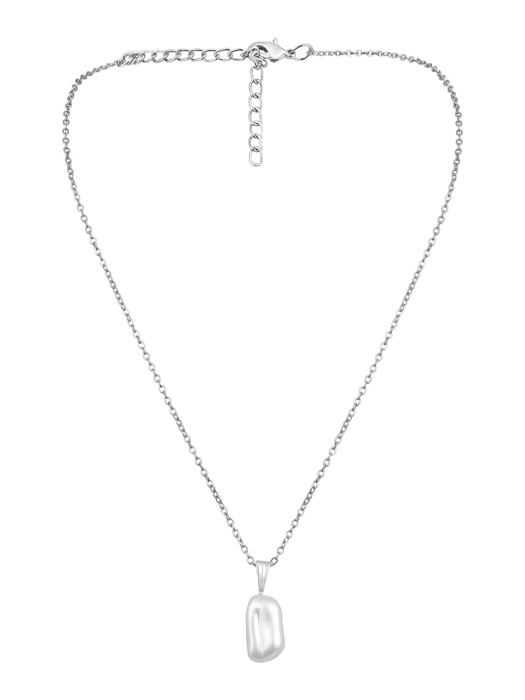 Contemporary Rhodium Plated Pearl Charm Pendant With Chain For Women